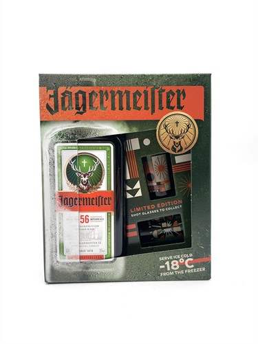 Jagermeister 35% 70cl Geschenkverpakking + 2 Limited Edition Shotglazen 