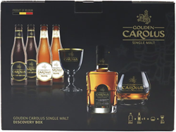 Gouden Carolus Tripel 2x33cl + Gouden Carolus Whisky Infused 2x33cl + Single Malt Whisky 46% + Glas Discovery Box Geschenkverpakking